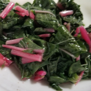 Sauteed with Pink Stems chopped and Included